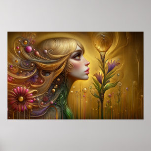 Póster Whimsical Fantasy Floral Female Otherworldldly