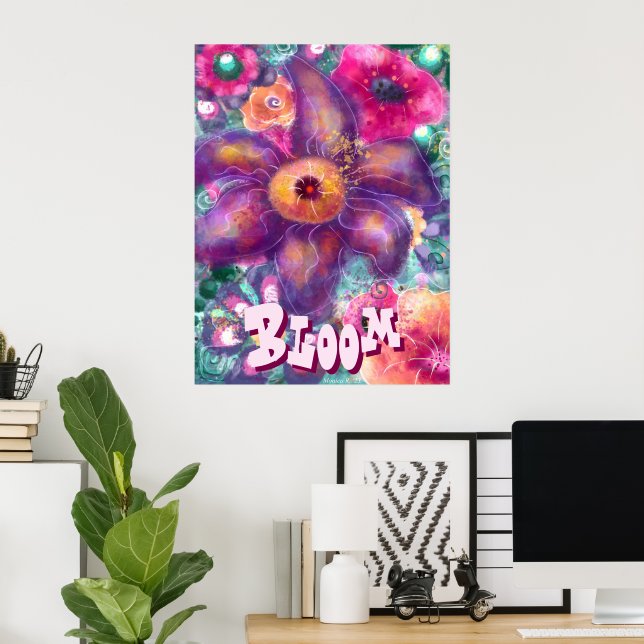 Póster Whimsical Floral Abstract Art Teal Personalized (Oficina en casa)