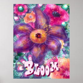Póster Whimsical Floral Abstract Art Teal Personalized