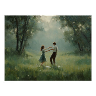 Póster Whimsical Forest Dance Couple Scene