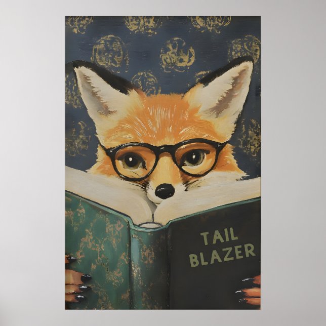 Póster Whimsical Fox Reading Book Art Print (Frente)