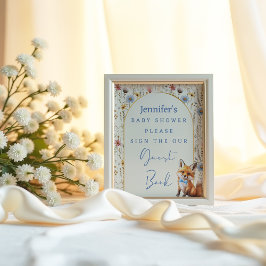 Póster Whimsical Fox Woodland Baby Shower Guest Book