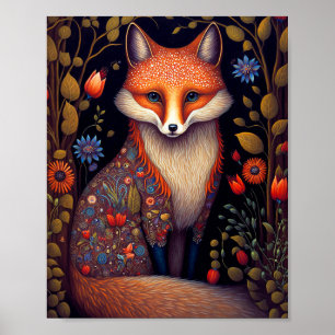 Póster Whimsical Fox Woodland Fantasy Art