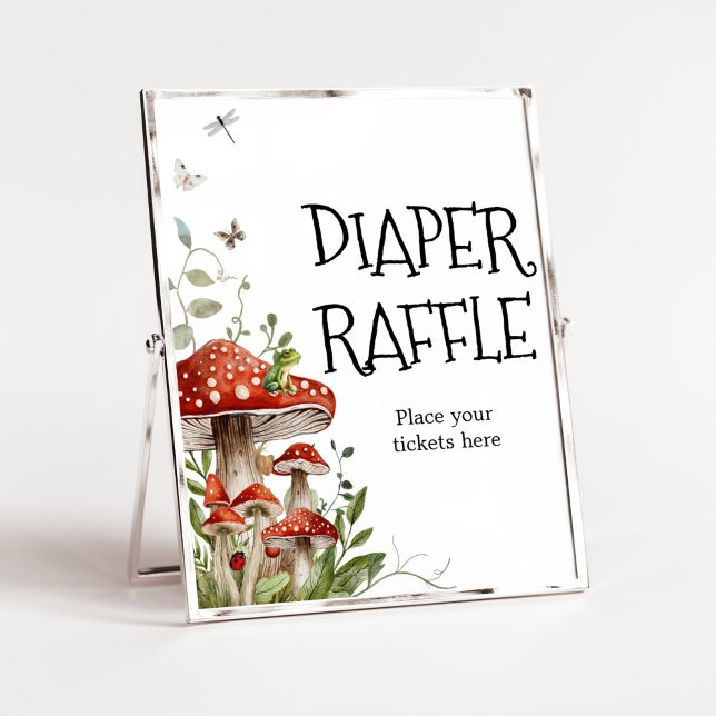Póster Whimsical Fungi Mushroom Fall Diaper Raffle (Whimsical Mushroom Baby Shower Diaper Raffle Sign)