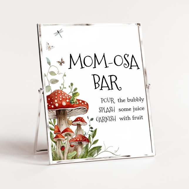 Póster Whimsical Fungi Mushroom Fall Mom Osa Bar (Whimsical Mushroom Baby Shower Mom Osa Bar Sign)