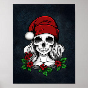 Póster Whimsical Gothic Santa Skull Navidades