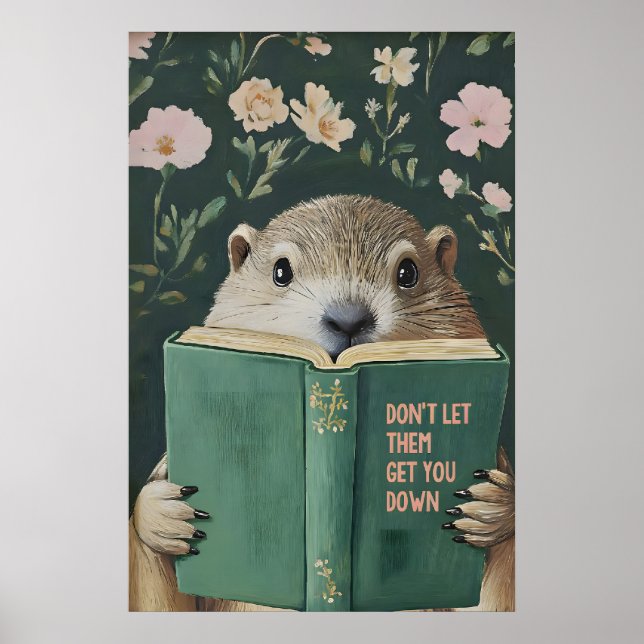 Póster Whimsical Groundhog Reading Book Art Print (Frente)