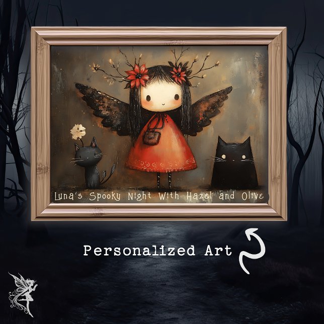 Póster Whimsical Halloween Fairy & Cats Personalizado Wal (Subido por el creador)