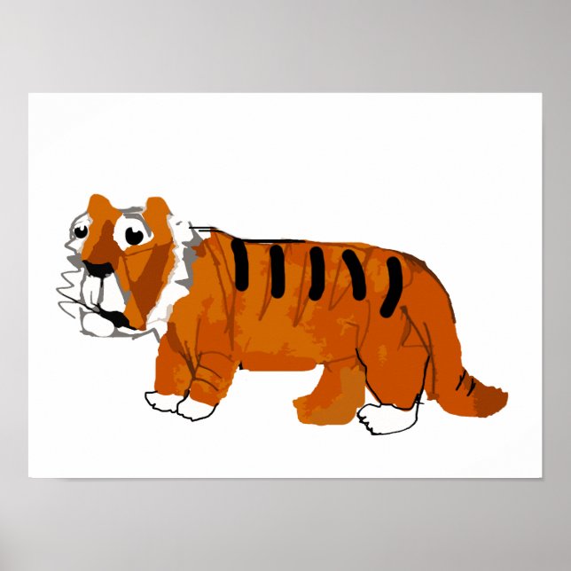 Póster Whimsical Hand-Drawn Orange Tiger Cartoon for Kids (Frente)