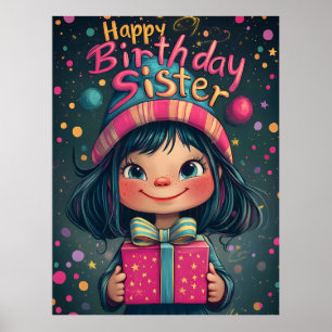 Póster Whimsical Happy Birthday Sister Ilustracion