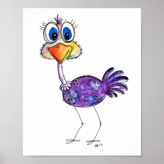 Póster Whimsical Happy Purple Ostrich (Frente)