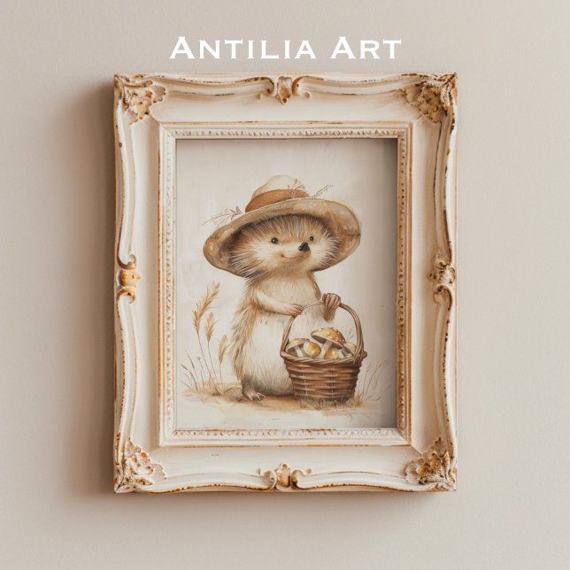 Póster Whimsical Hedgehog Mushroom Basket Woodland Animal (Subido por el creador)