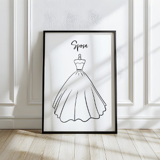 Póster Whimsical Italian Bride Wedding Dress Art