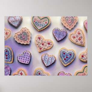 Póster Whimsical lindo y coloridas galletas corazones col