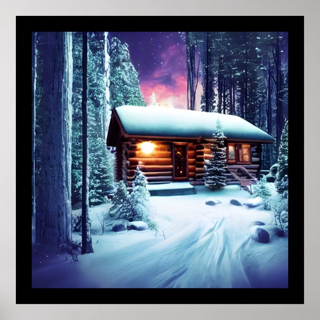 Póster Whimsical Little Rustic Log Cabin In The Woods (Frente)