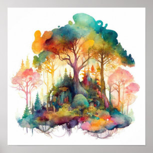 Póster Whimsical Magsical Forest Watercolor