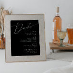 Póster Whimsical Minimal Script Boda Negro Menú Bebidas<br><div class="desc">Este caprichoso guión minimalista boda negro de bebidas poster del menú es perfecto para su clásico simple y simple boda boho moderno minimalista. El diseño presenta una caligrafía escrita a mano, elegante, delicada y romántica, con una tipografía chic y formal. El aspecto irá bien con cualquier estación boda: primavera, verano,...</div>