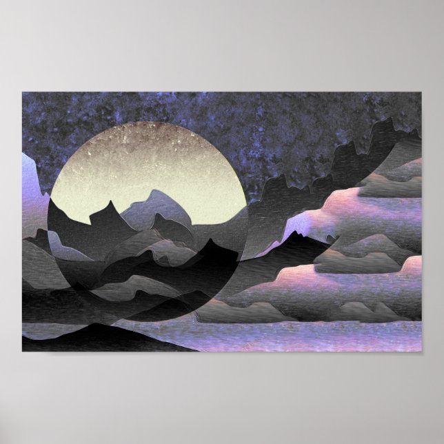 Póster Whimsical Moon and Mountains Abstract Art (Frente)