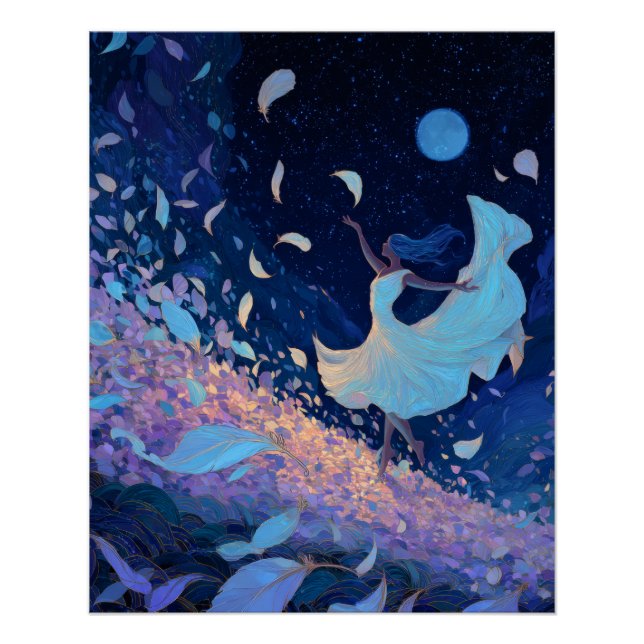 Póster Whimsical Moonlit Dance Blue Fantasy Art (Anverso)