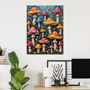 Póster Whimsical Mushroom Garden