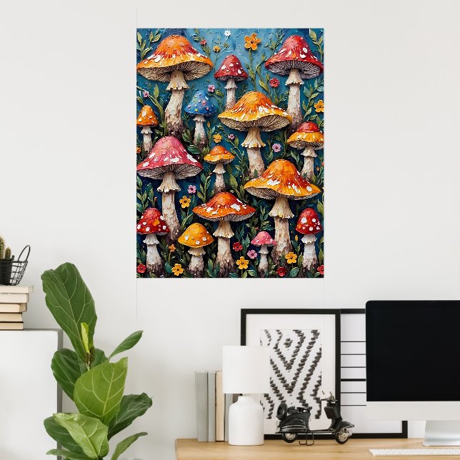 Póster Whimsical Mushroom Garden (Oficina en casa)