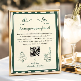 Póster Whimsical Olive Green Wedding Honeymoon Fund Sign