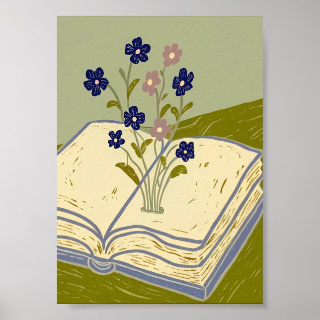 Póster Whimsical Open Book with Wildflowers Illustration  (Frente)