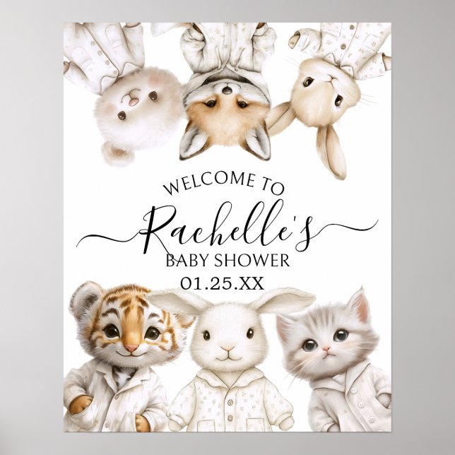 Póster Whimsical Pajama Animals: Soft Pastel Party Accent (Frente)