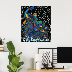 Póster Whimsical Peacock Chalk Pastel Bird Personalizado