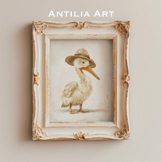 Póster Whimsical Pelican Retrato Pintando Ave de Agua