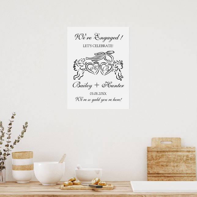 Póster Whimsical Personalized Engagement couple Sign (Cocina)