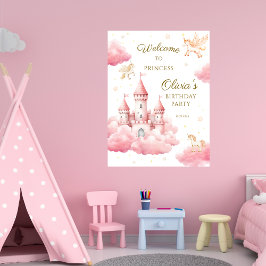 Póster Whimsical Pink Cloud Princess Birthday Welcome