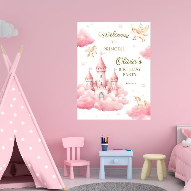 Póster Whimsical Pink Cloud Princess Birthday Welcome (Subido por el creador)
