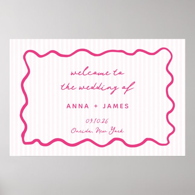 Póster Whimsical Pink Hand Drawn Wedding Welcome (Frente)