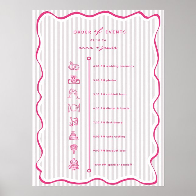 Póster Whimsical Pink Order of Events Timeline (Frente)