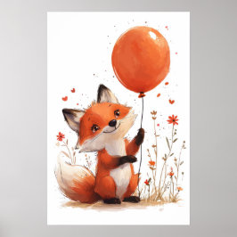 Póster Whimsical Red Fox con Poster de globo Naranja