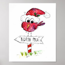 Póster Whimsical Red Navidad Bird
