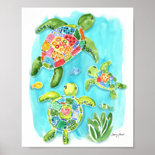 Póster Whimsical Sea Turtles Poster