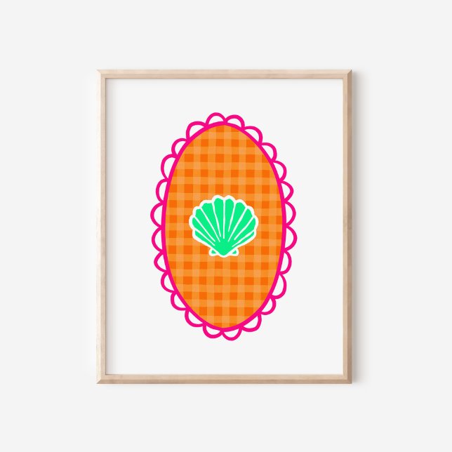 Póster Whimsical Seashell Orange Gingham & Sea Green (Subido por el creador)