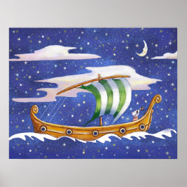 Póster Whimsical Ship Sailing in Space poster