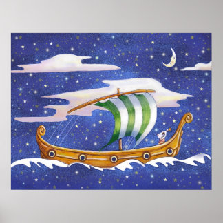 Póster Whimsical Ship Sailing in Space poster