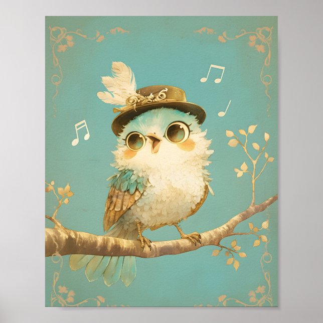 Póster Whimsical Singing Bird Nursery Wall Art  (Frente)