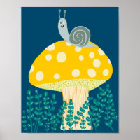 Whimsical Snail on Magch Mushroom Cute