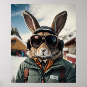 Póster Whimsical Snowboarding Bunny