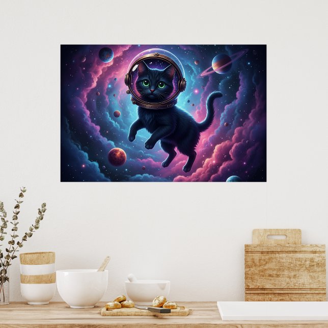 Póster Whimsical Space Cat Wall Art Print for Cat Lovers (Cocina)