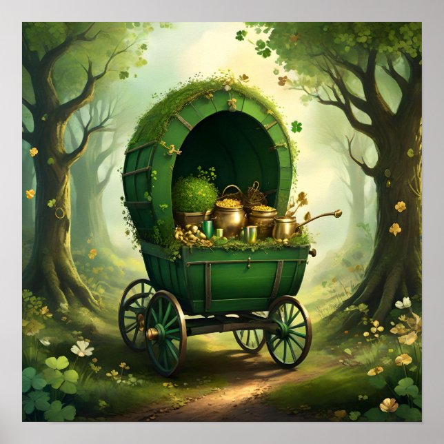 Póster Whimsical St. Patrick's Day Wagon. Día de San Patt (Frente)