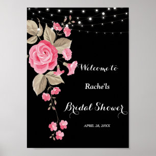 Póster Whimsical String Lights Black Bridal Shower