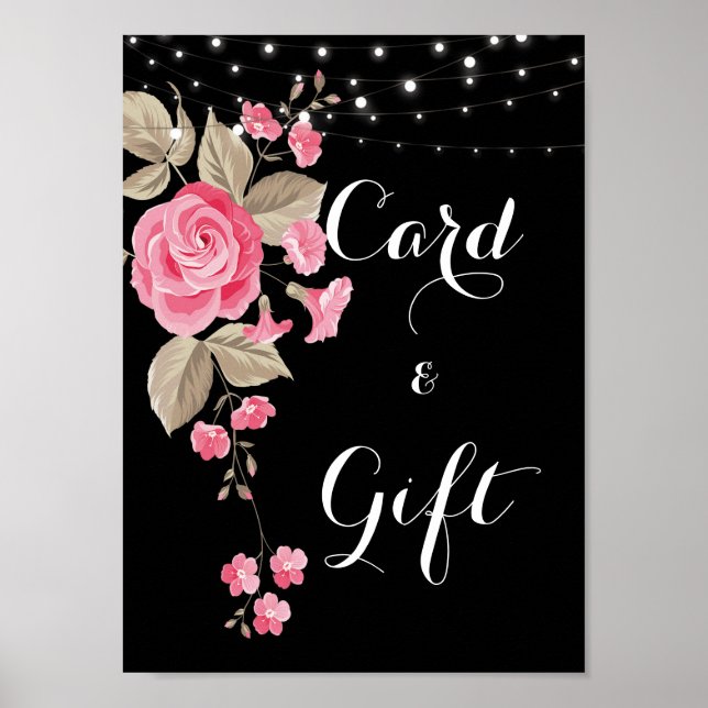 Póster Whimsical String Lights Black Card & Gift (Frente)