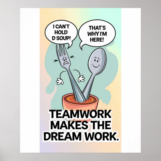 Póster "Whimsical Utensil Teamwork Cita a un Poster de co (Frente)