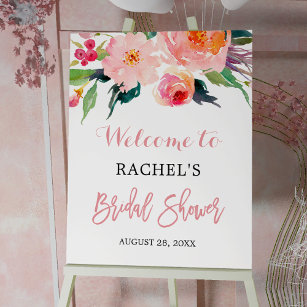 Póster Whimsical Watercolor Floral Bridal Shower Rótulo